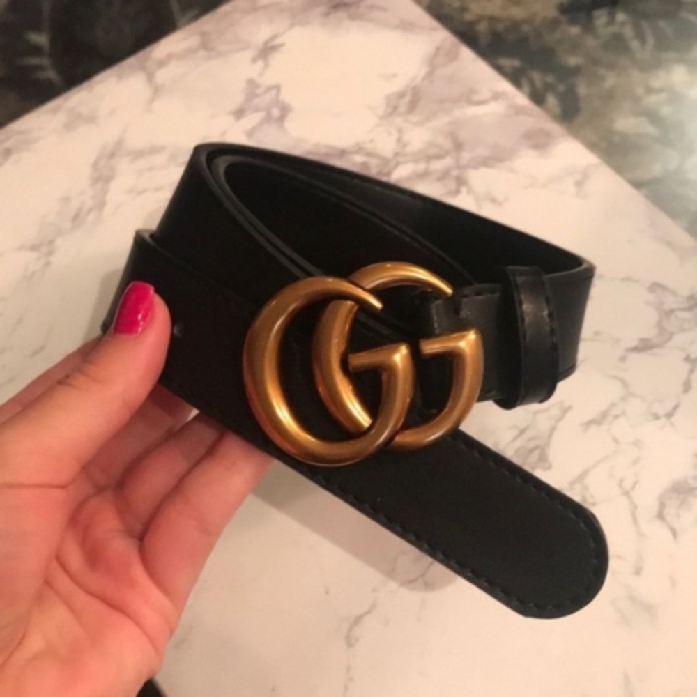GG Black Leather Belt
